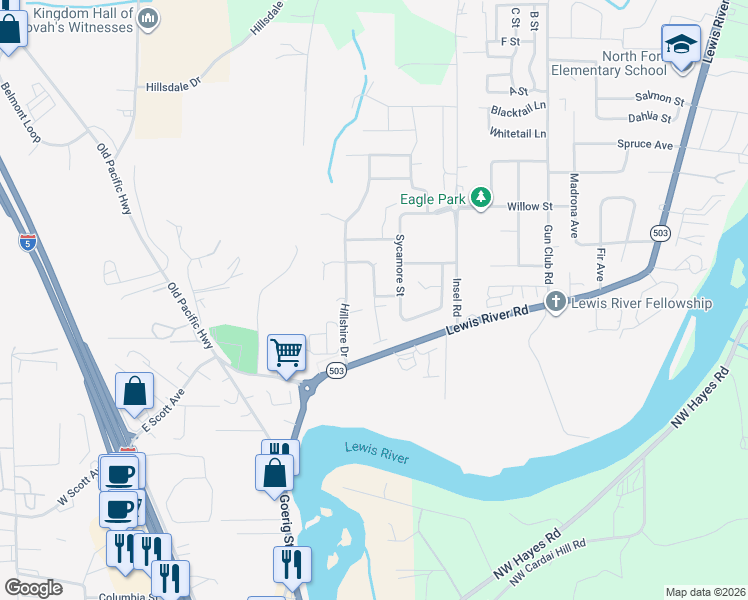 map of restaurants, bars, coffee shops, grocery stores, and more near 180 Loganberry Street in Woodland