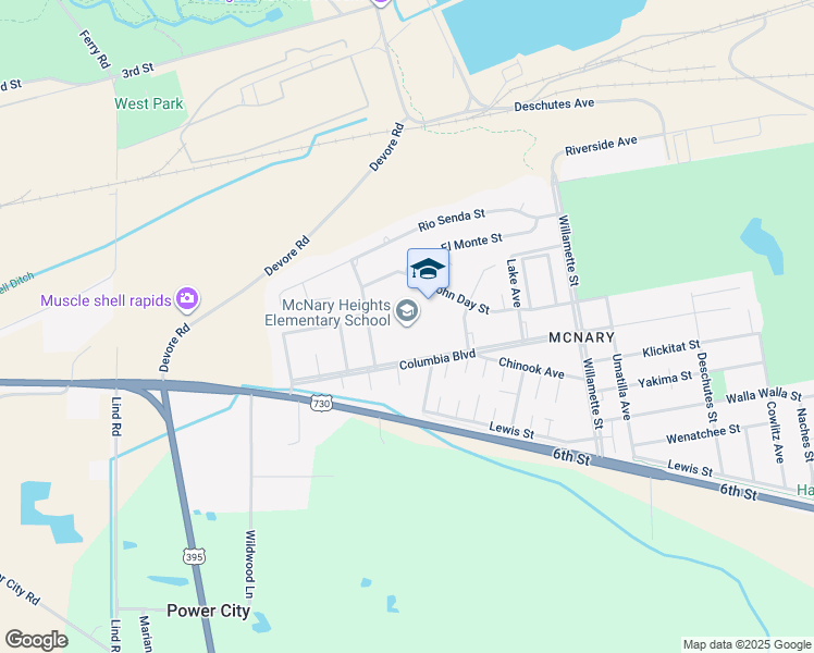 map of restaurants, bars, coffee shops, grocery stores, and more near 120 Columbia Street in Umatilla