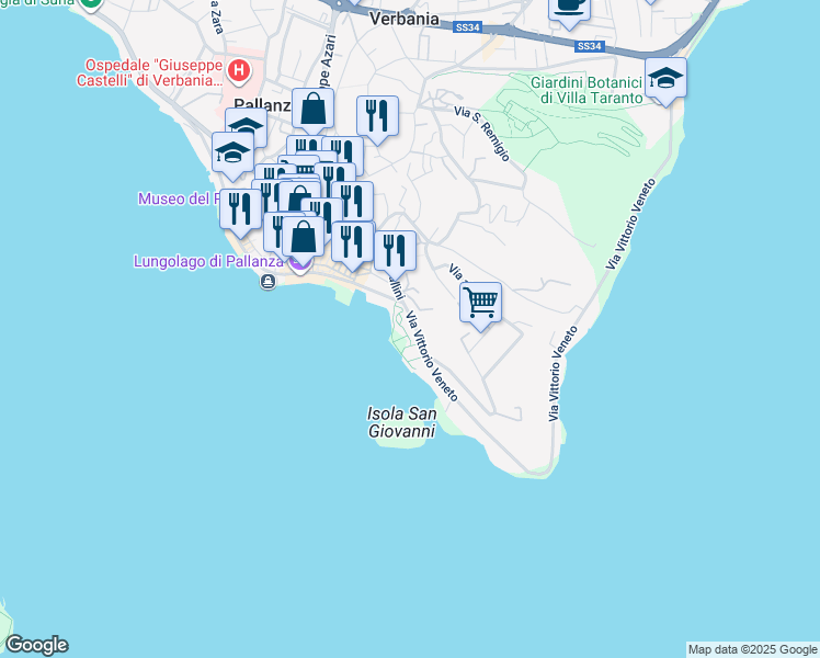 map of restaurants, bars, coffee shops, grocery stores, and more near 8 Via Vittorio Veneto in Pallanza