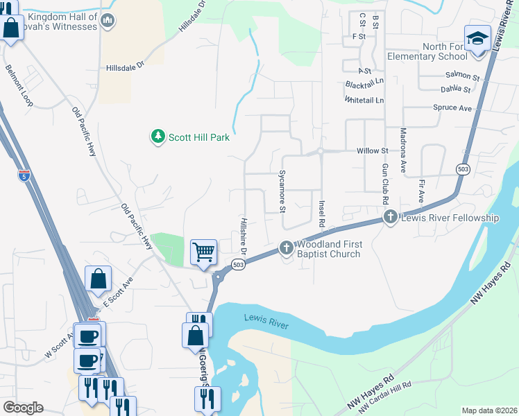 map of restaurants, bars, coffee shops, grocery stores, and more near 247 Loganberry Street in Woodland