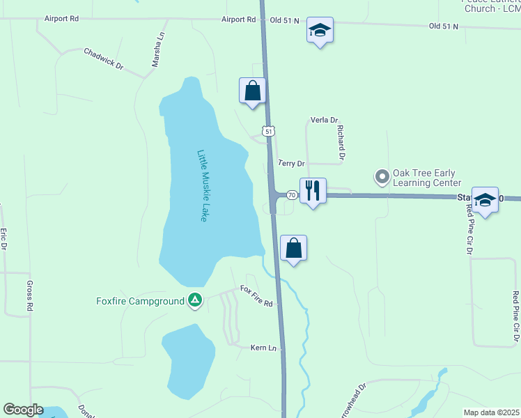 map of restaurants, bars, coffee shops, grocery stores, and more near 1426 North Ush 51 in Arbor Vitae