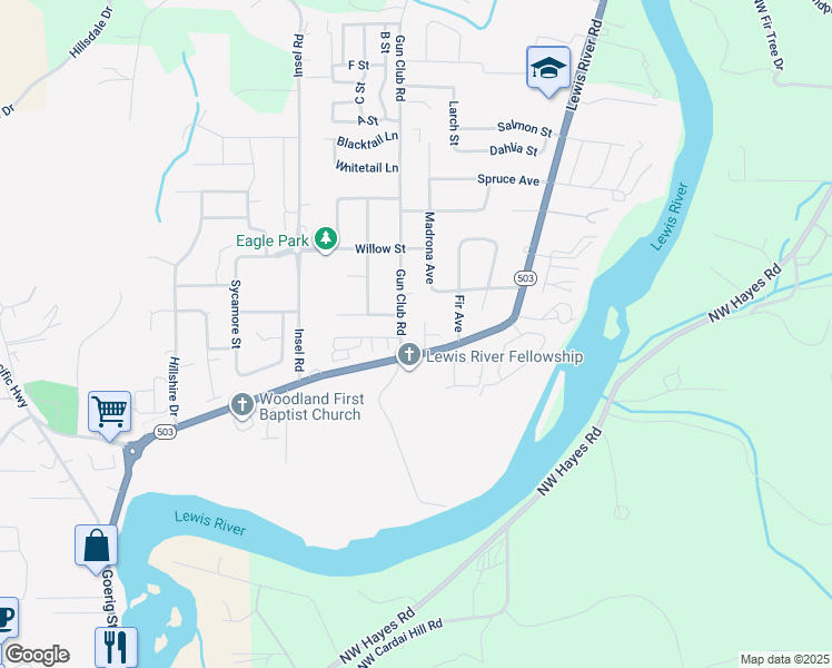 map of restaurants, bars, coffee shops, grocery stores, and more near 221 Valley Way in Woodland