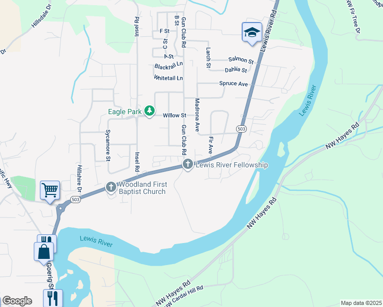map of restaurants, bars, coffee shops, grocery stores, and more near 221 Valley Way in Woodland