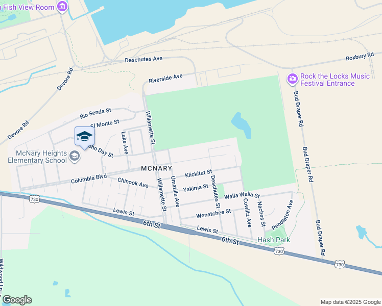 map of restaurants, bars, coffee shops, grocery stores, and more near 210 Klickitat Street in Umatilla