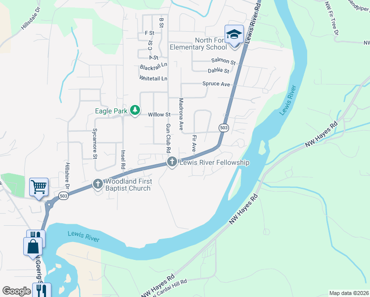map of restaurants, bars, coffee shops, grocery stores, and more near 230 Valley Way in Woodland