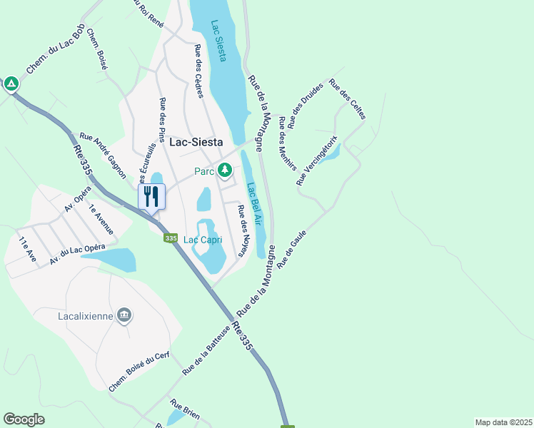 map of restaurants, bars, coffee shops, grocery stores, and more near 405 Rue de la Montagne in Saint-Calixte