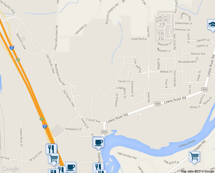 map of restaurants, bars, coffee shops, grocery stores, and more near 1733 Foxtail Circle in Woodland