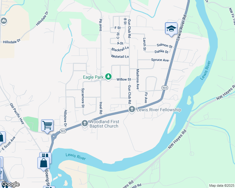 map of restaurants, bars, coffee shops, grocery stores, and more near 207 Pine St in Woodland
