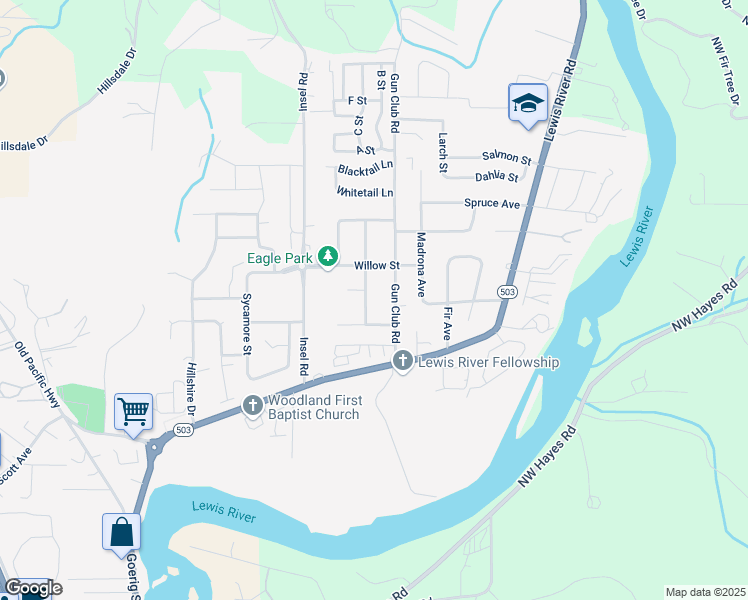 map of restaurants, bars, coffee shops, grocery stores, and more near 207 Pine Street in Woodland