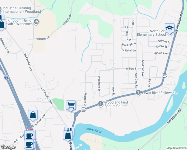 map of restaurants, bars, coffee shops, grocery stores, and more near 1775 Clover Lane in Woodland
