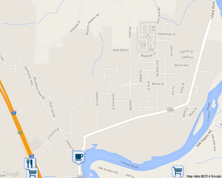 map of restaurants, bars, coffee shops, grocery stores, and more near 300 Thistle Court in Woodland