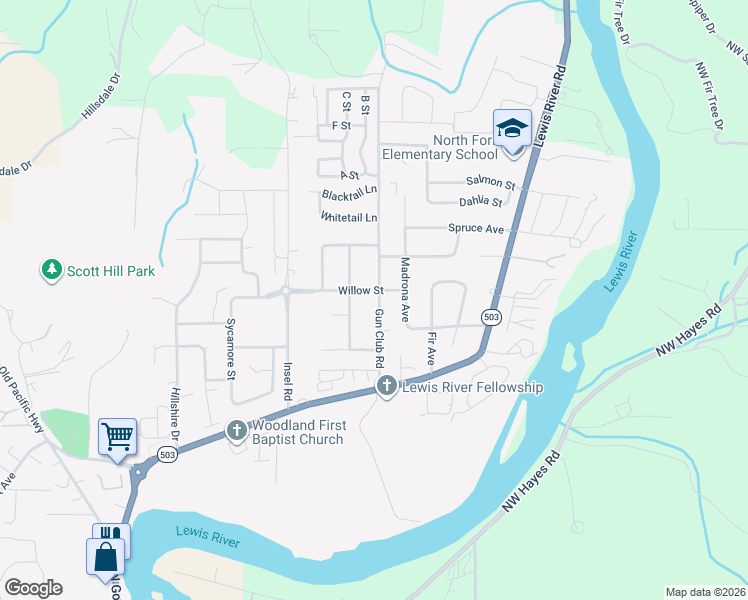 map of restaurants, bars, coffee shops, grocery stores, and more near 1987 Willow Street in Woodland