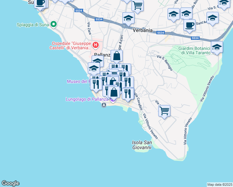 map of restaurants, bars, coffee shops, grocery stores, and more near 8 Via Giulio Albertazzi in Province of Verbano-Cusio-Ossola