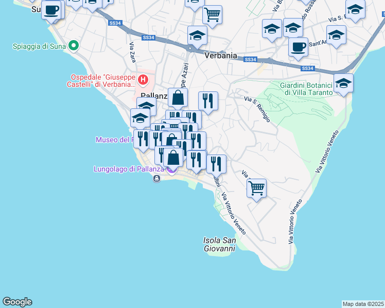 map of restaurants, bars, coffee shops, grocery stores, and more near 17 Piazza Papa Giovanni XXIII in Pallanza