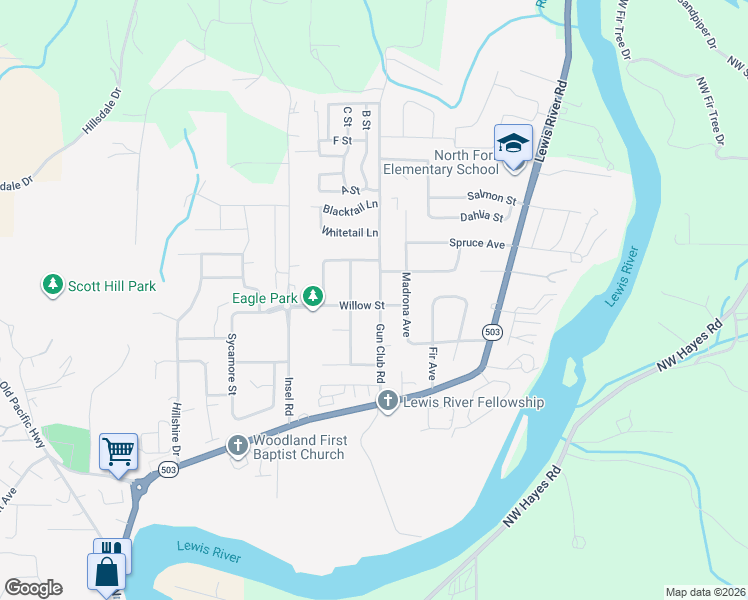 map of restaurants, bars, coffee shops, grocery stores, and more near 1987 Willow Street in Woodland