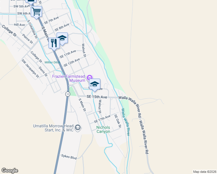 map of restaurants, bars, coffee shops, grocery stores, and more near 231 Thorn Avenue in Milton-Freewater