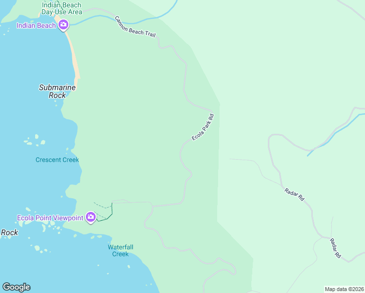 map of restaurants, bars, coffee shops, grocery stores, and more near Ecola Park Road in Cannon Beach