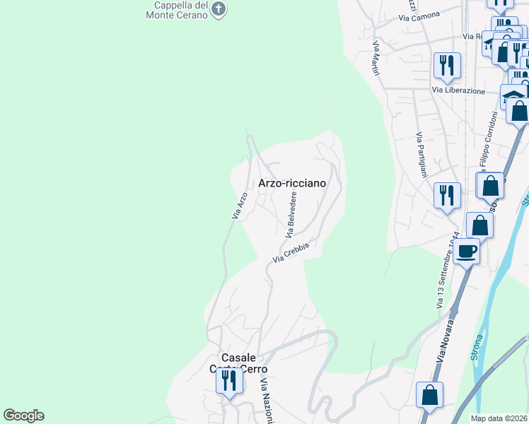 map of restaurants, bars, coffee shops, grocery stores, and more near 2 Via Tamlone in Arzo-ricciano