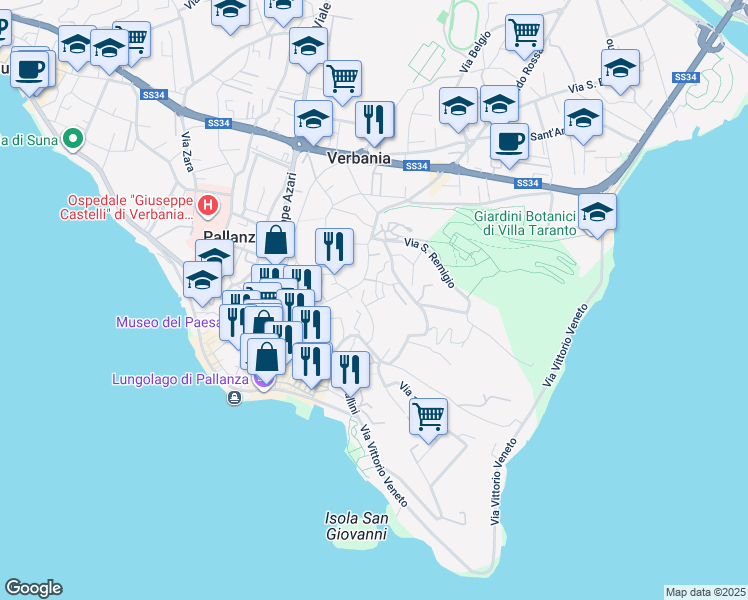 map of restaurants, bars, coffee shops, grocery stores, and more near 31A Via ai Villini in Pallanza