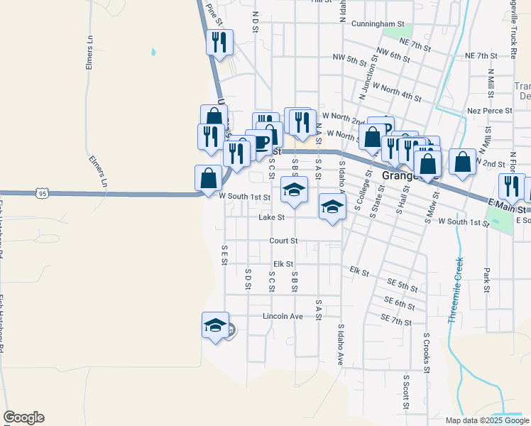 map of restaurants, bars, coffee shops, grocery stores, and more near 718-798 Lake Street in Grangeville