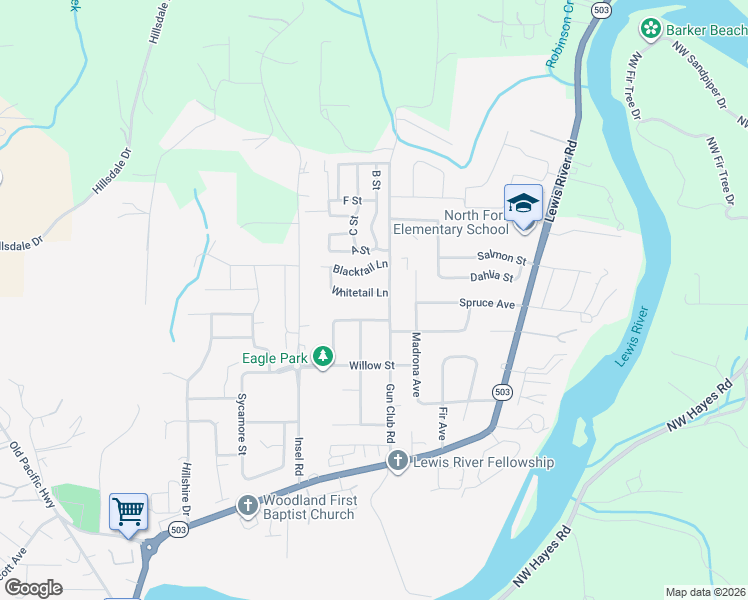 map of restaurants, bars, coffee shops, grocery stores, and more near 1995 Rhododendron Drive in Woodland