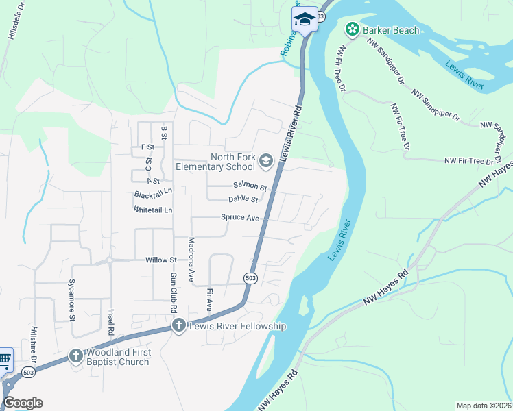 map of restaurants, bars, coffee shops, grocery stores, and more near 2175 Salmon Street in Woodland