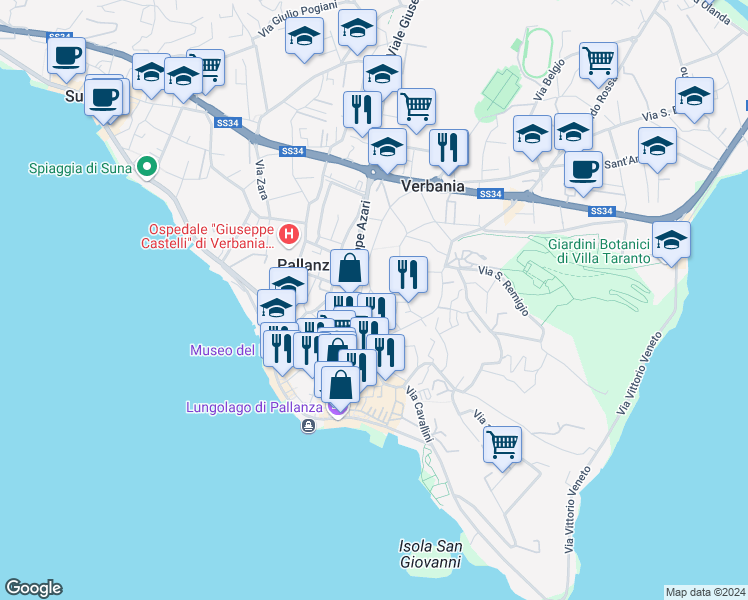 map of restaurants, bars, coffee shops, grocery stores, and more near 26 Via Madonnina in Pallanza