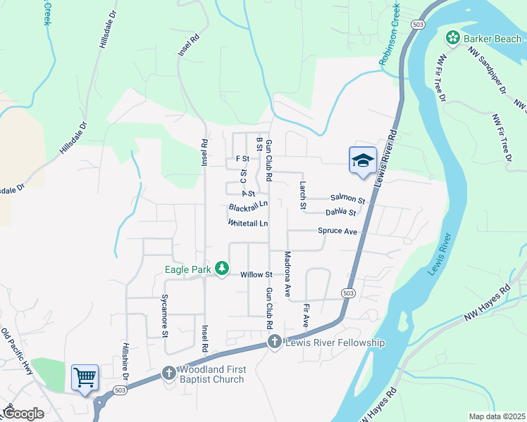 map of restaurants, bars, coffee shops, grocery stores, and more near 353 Gun Club Road in Woodland