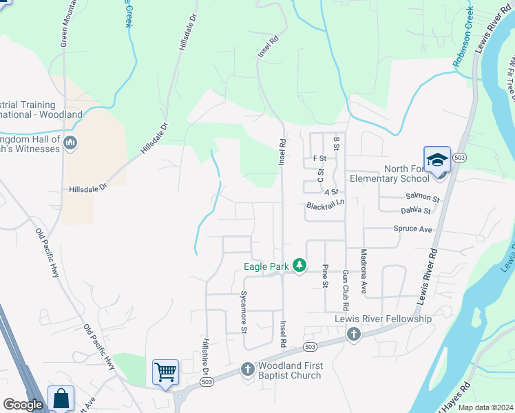 map of restaurants, bars, coffee shops, grocery stores, and more near 370 Lolo Trail Avenue in Woodland