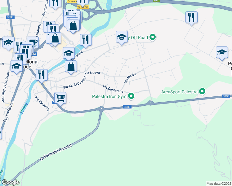 map of restaurants, bars, coffee shops, grocery stores, and more near 80 Via Cantarana in Gravellona Toce