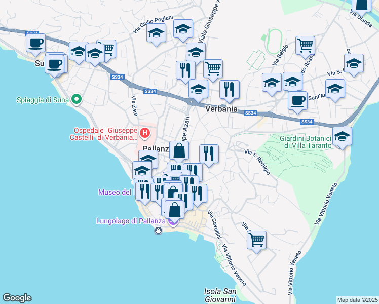 map of restaurants, bars, coffee shops, grocery stores, and more near 26 Via Madonnina in Pallanza