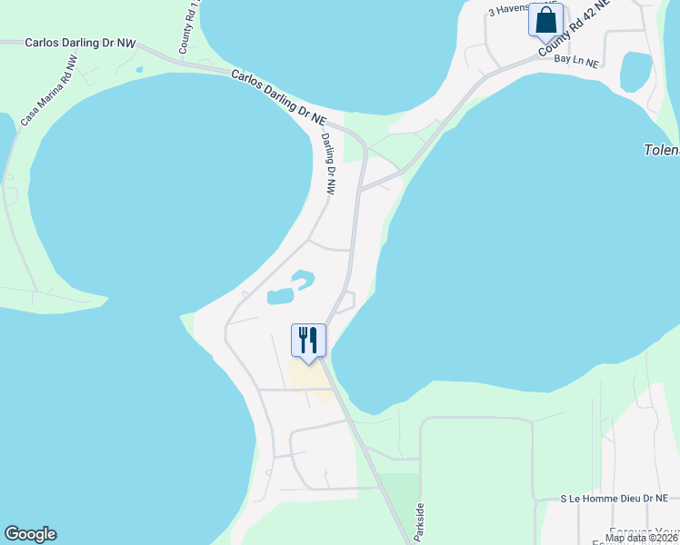 map of restaurants, bars, coffee shops, grocery stores, and more near 3204 North Nokomis Northeast in Alexandria