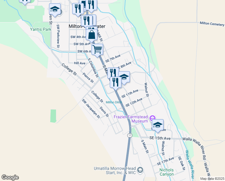 map of restaurants, bars, coffee shops, grocery stores, and more near 816 South Main Street in Milton-Freewater