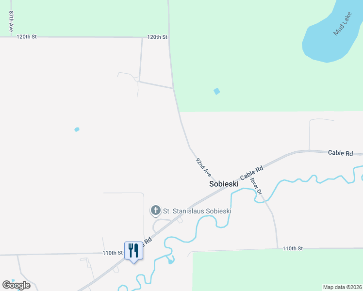 map of restaurants, bars, coffee shops, grocery stores, and more near 11491 92nd Avenue in Little Falls