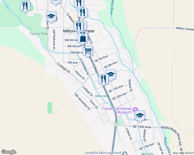 map of restaurants, bars, coffee shops, grocery stores, and more near 816 South Main Street in Milton-Freewater