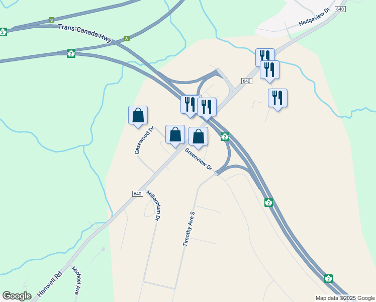 map of restaurants, bars, coffee shops, grocery stores, and more near 81 Greenview Drive in Hanwell