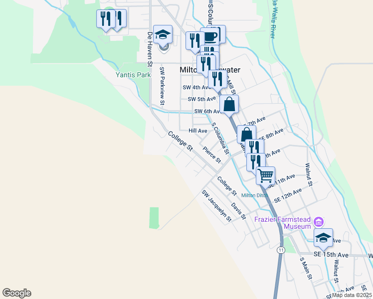 map of restaurants, bars, coffee shops, grocery stores, and more near 642 Pierce Street in Milton-Freewater