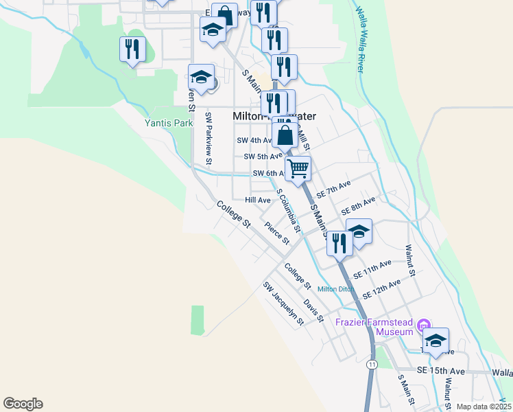 map of restaurants, bars, coffee shops, grocery stores, and more near 642 Pierce Street in Milton-Freewater