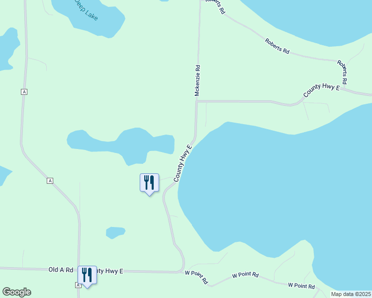 map of restaurants, bars, coffee shops, grocery stores, and more near 1314 County Highway E in Spooner