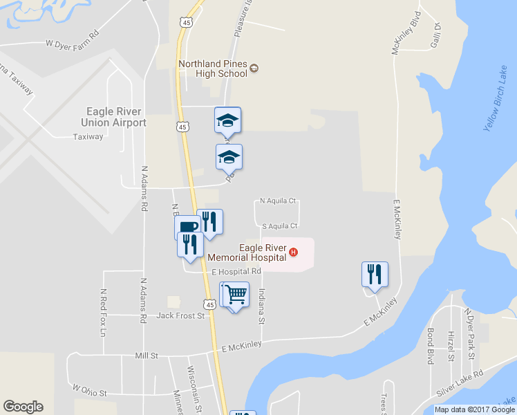 map of restaurants, bars, coffee shops, grocery stores, and more near 86 North Aquila Court in Eagle River