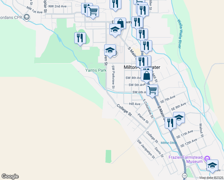 map of restaurants, bars, coffee shops, grocery stores, and more near in Milton-Freewater