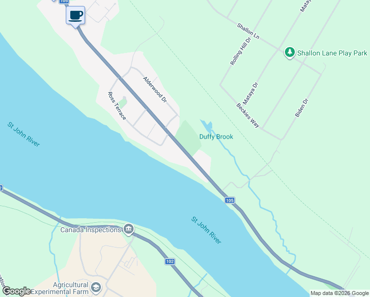 map of restaurants, bars, coffee shops, grocery stores, and more near 929 Riverside Drive in Fredericton