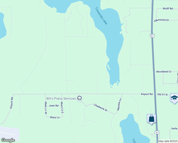 map of restaurants, bars, coffee shops, grocery stores, and more near 1651 Bay View Lane in Woodruff