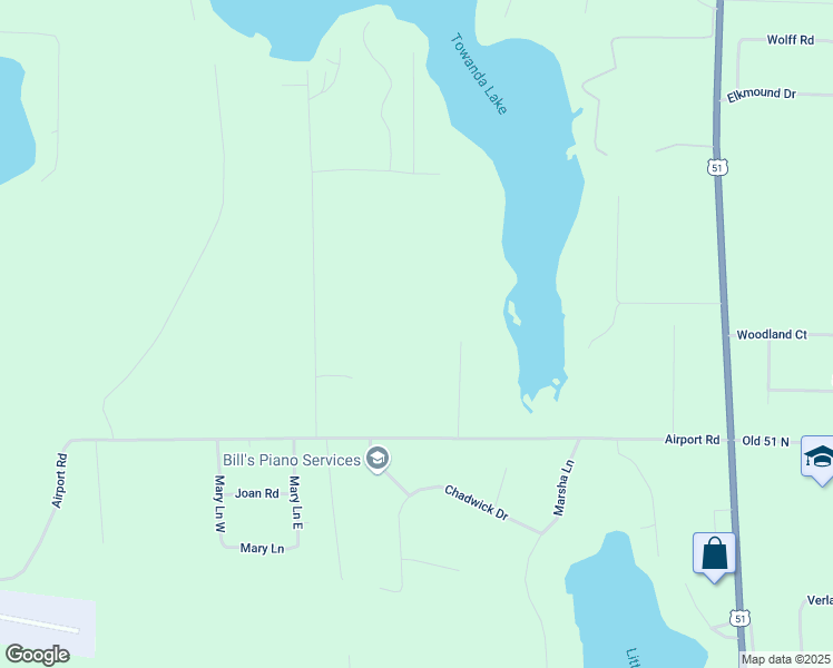 map of restaurants, bars, coffee shops, grocery stores, and more near 1651 Bay View Lane in Woodruff