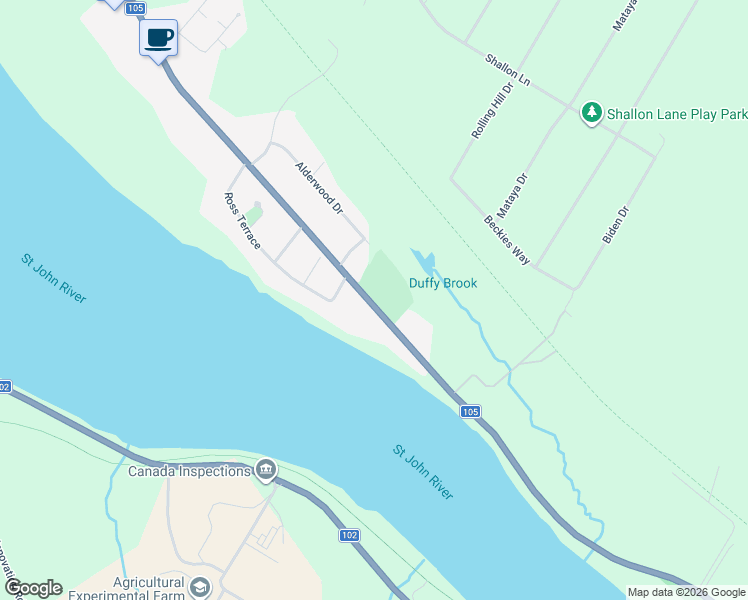 map of restaurants, bars, coffee shops, grocery stores, and more near 929 Riverside Drive in Fredericton