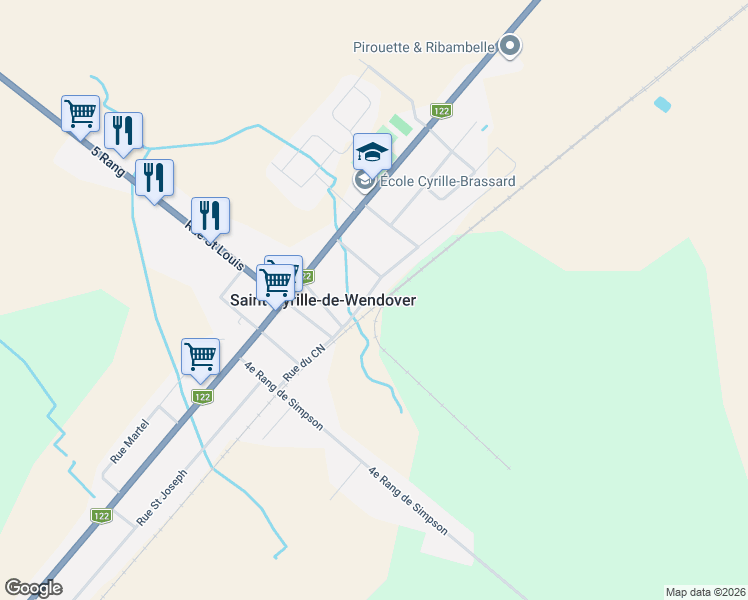 map of restaurants, bars, coffee shops, grocery stores, and more near 4456 Rue Turgeon in Saint-Cyrille-de-Wendover