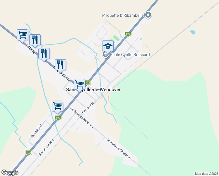 map of restaurants, bars, coffee shops, grocery stores, and more near 4456 Rue Turgeon in Saint-Cyrille-de-Wendover