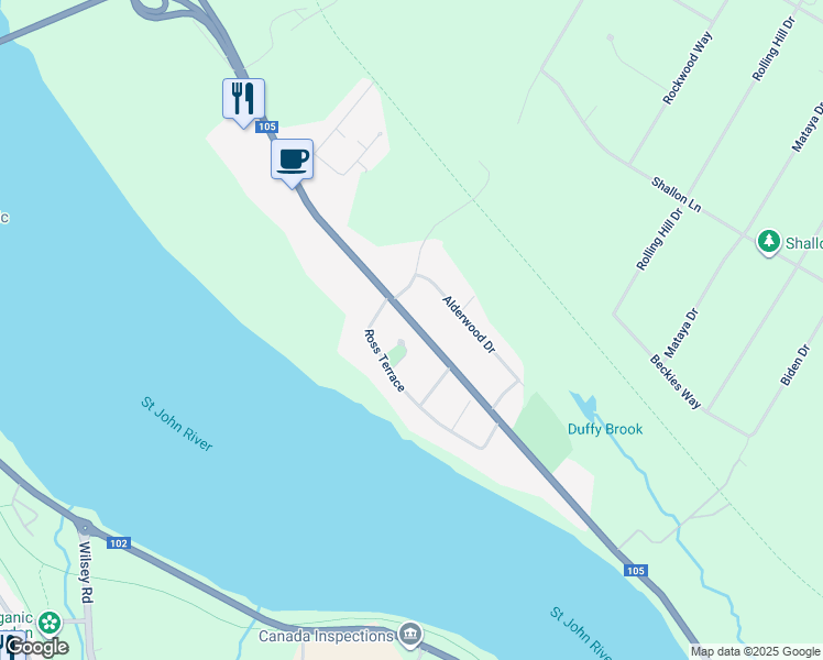 map of restaurants, bars, coffee shops, grocery stores, and more near in Fredericton