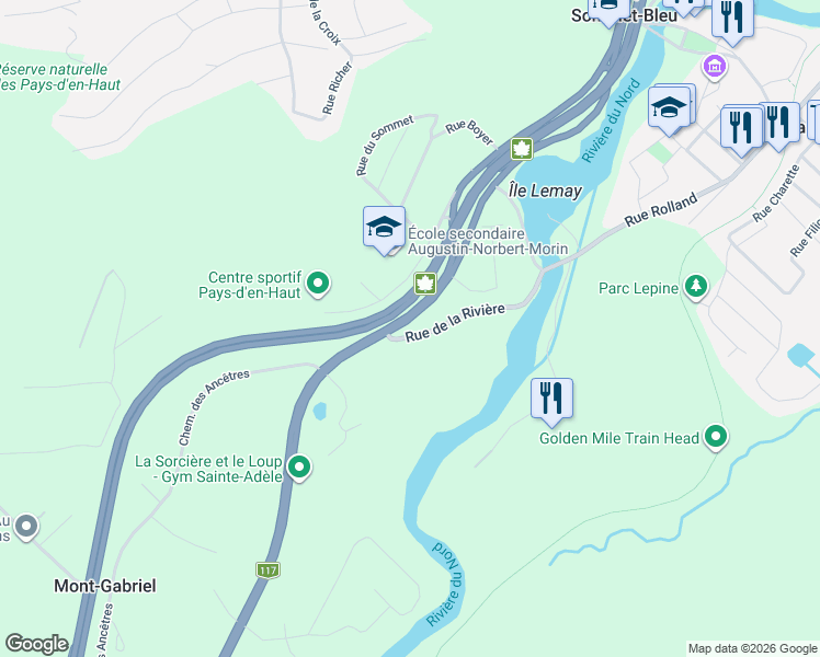 map of restaurants, bars, coffee shops, grocery stores, and more near 263 Boulevard de Sainte-Adèle in Sainte-Adèle