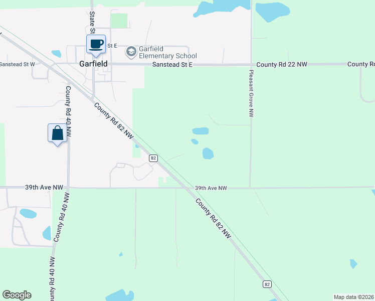 map of restaurants, bars, coffee shops, grocery stores, and more near 7363 County Highway 82 in Garfield